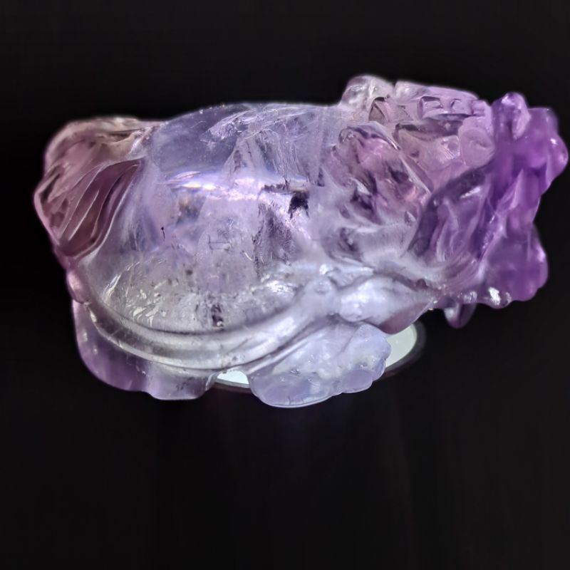 天然紫黃晶、紫黃晶龍龜雕件，長3.75公分，雕工精細，渾圓的財庫，招財、避邪、擋煞