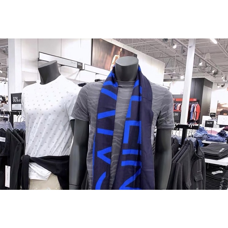全新正品Calvin Klein CK 專櫃藍黑保暖圍巾（現貨在台灣）