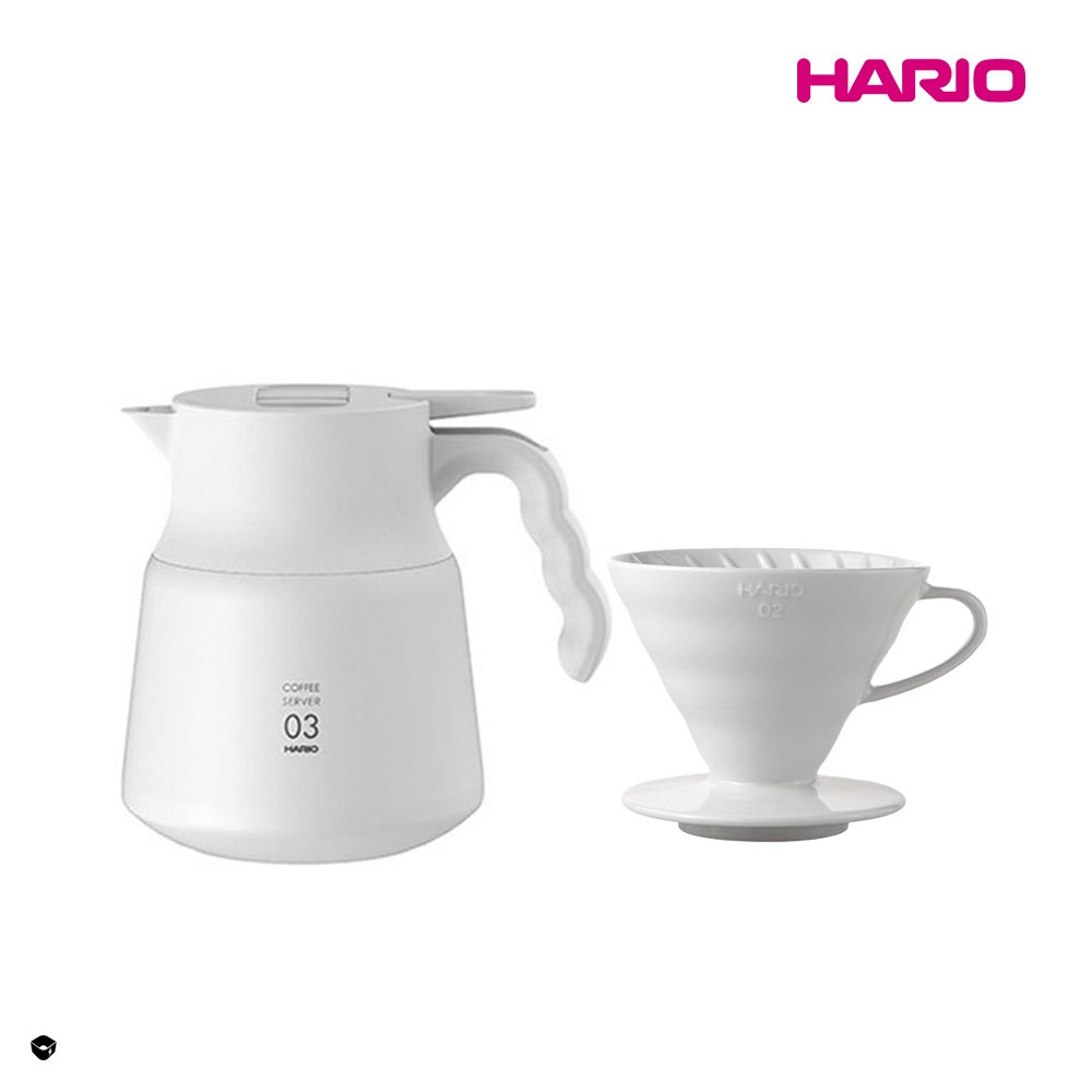 【HARIO】 純白系列 V60白色02磁石濾杯 + V60不鏽鋼保溫咖啡壺白PLUS 800【MUZEN官方旗艦店】