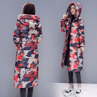 長版過膝羽絨棉服女時尚韓版修身迷彩棉衣新版加厚棉襖外套 保暖 防寒 羽絨外套連帽 wvsx