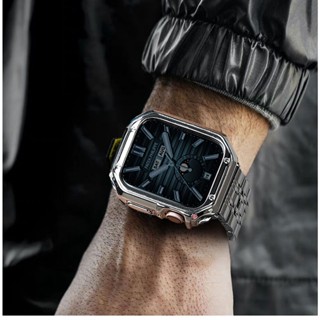 【鎧甲錶殼+錶帶】適用 Apple Watch 10 9 8 7 6 5 4金屬不鏽鋼錶帶 42mm 46mm 蝴蝶按扣
