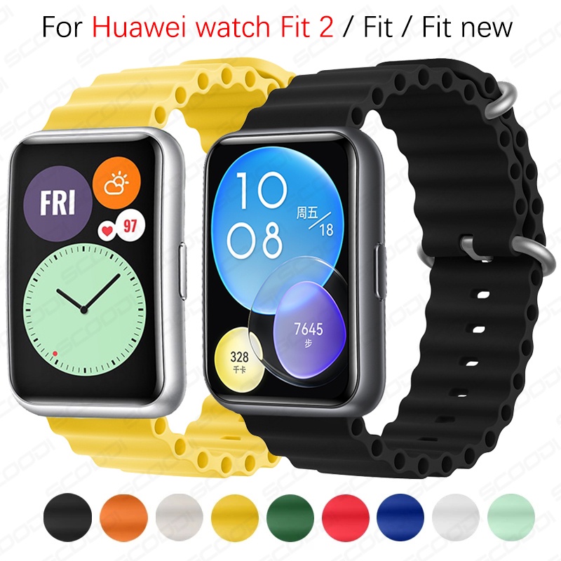 適用於華為手錶 Fit 2 / Fit / Fit 新款智能手錶金屬扣環帶的海洋矽膠錶帶