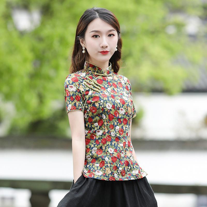 唐裝中國風女裝2022年夏裝復古盤扣上衣茶服修身中式禪意女裝