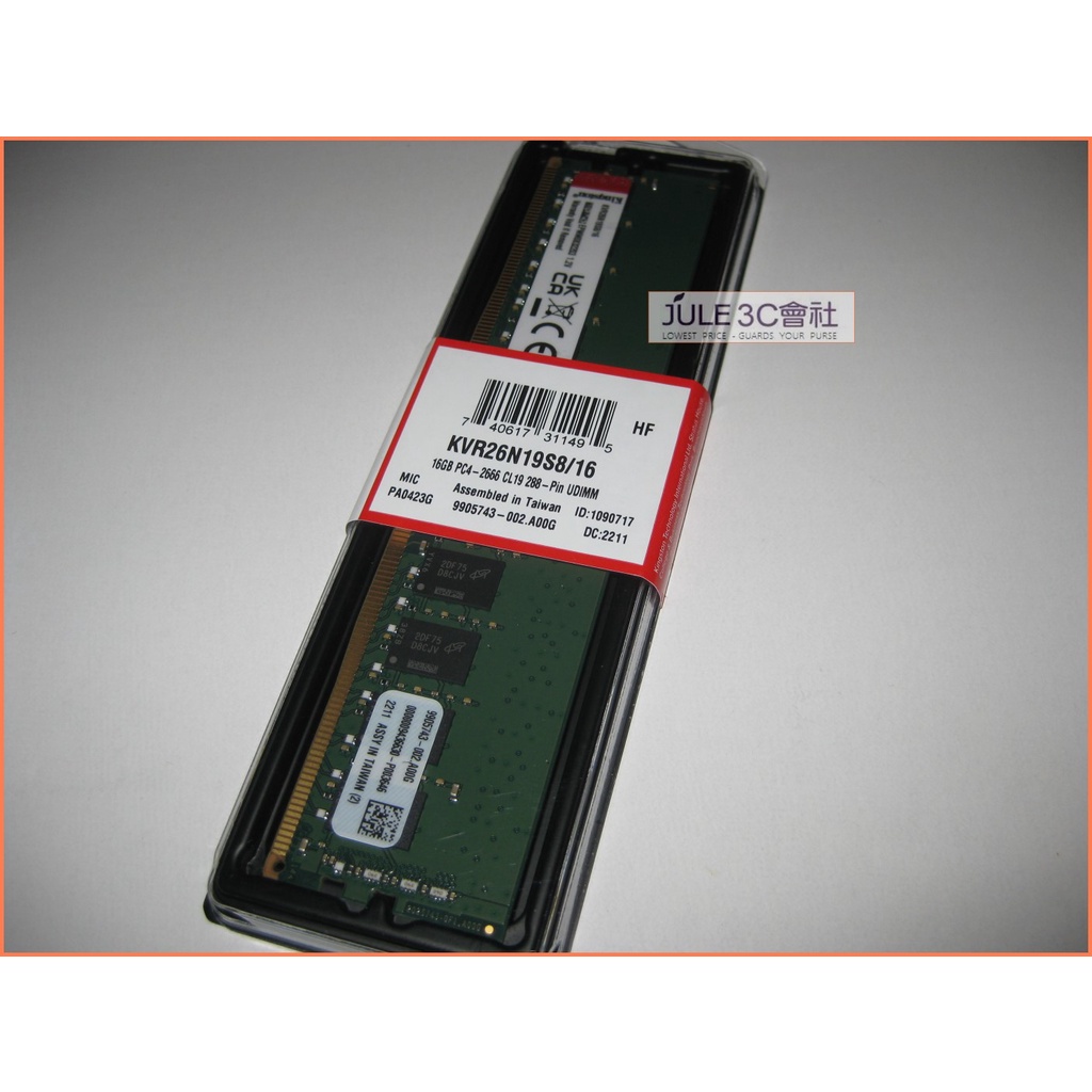 JULE 3C會社-金士頓 KVR26N19S8/16 DDR4 2666 16G 1.2V/全新盒裝/桌上型 記憶體