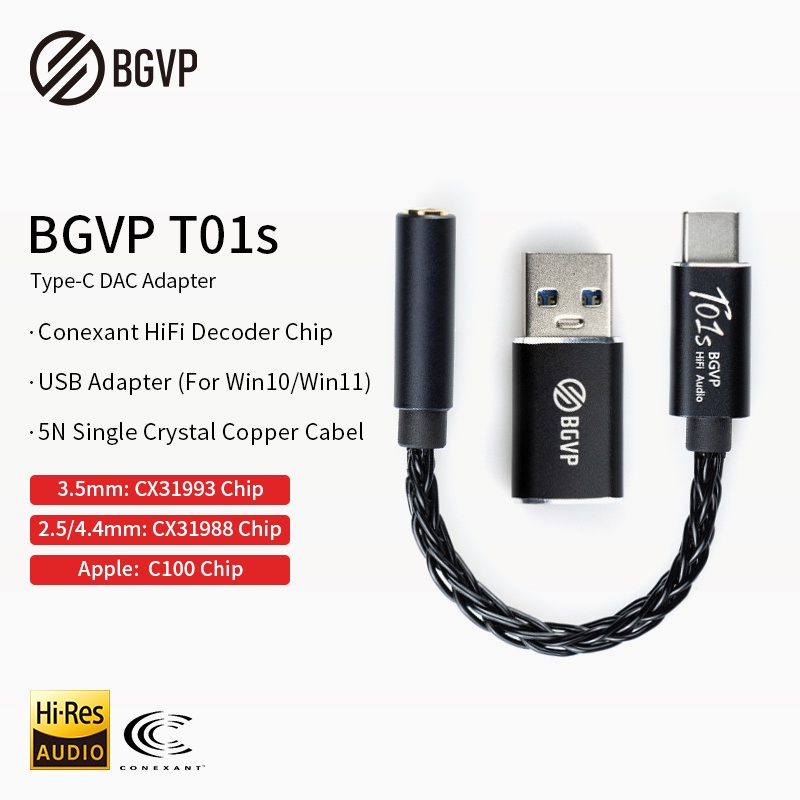 Bgvp T01s USB DAC AMP 適配器 Type-C 轉 3.5mm 音頻線 CX31993 芯片耳機放大器