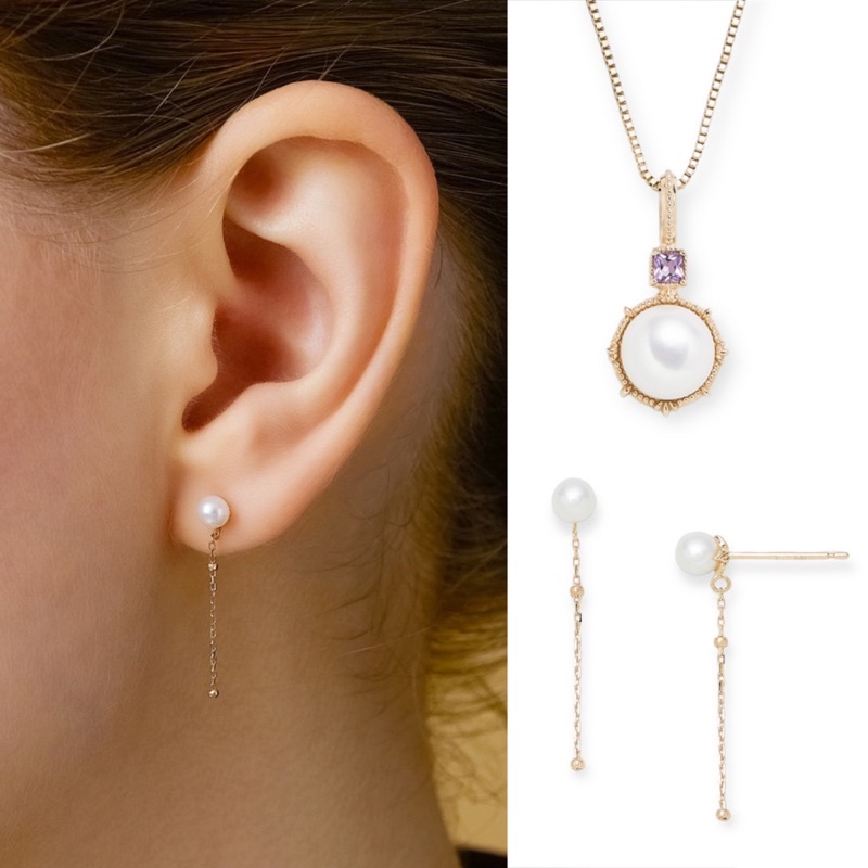 Rana Bijoux | 天然珍珠紫水晶吊墜飾品套組日本專櫃agete同款 | 項鍊 耳環