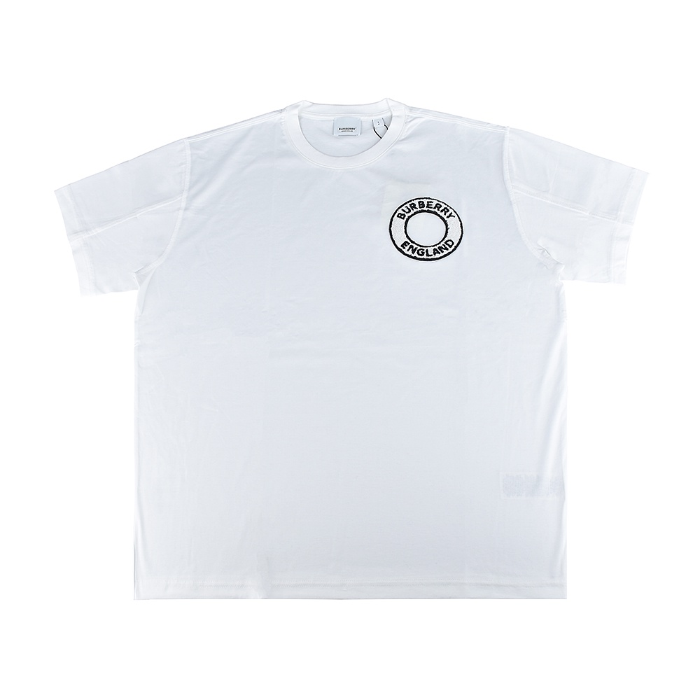 BURBERRY毛巾布圓標LOGO純棉寬鬆圓領短袖T恤(男款/白)