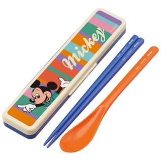 【現貨】小禮堂 迪士尼 米奇 盒裝兩件式餐具組 Ag+ (彩色色塊款)