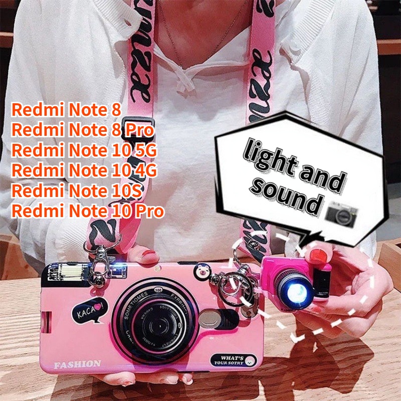 Redmi Note 8 Note 8 Pro 復古相機掛繩外殼握把支架矽膠手機殼套帶相機娃娃