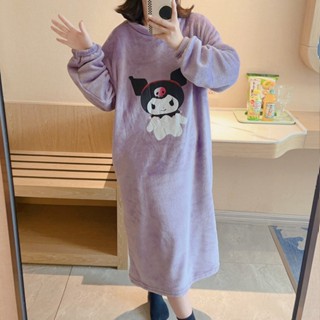 現貨 冬天法蘭絨家居服睡衣珊瑚絨庫洛米睡衣女秋冬季加厚刷毛卡通睡裙法蘭絨家居服pyjamas