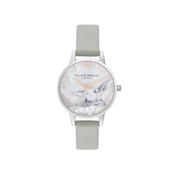 Olivia Burton Winter Wonderland仙境毛兔雙層滾珠鐵灰皮帶腕錶 30mm(OB16WL86)