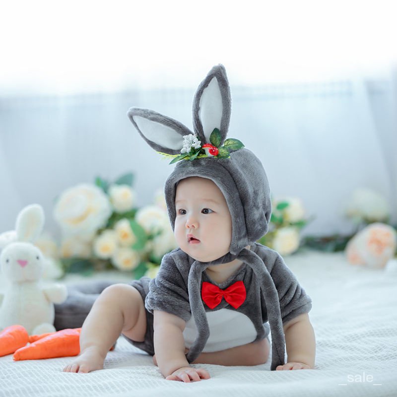🔥台灣🔥高品質 兒童攝影服裝影樓百天寶寶卡通兔子造型道具主題攝影拍照套裝 CBUB
