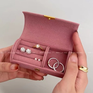 日式輕奢便攜隨身精緻小巧飾品盒 耳環戒指飾品旅行收納盒 迷你顆粒絨布珠寶首飾盒