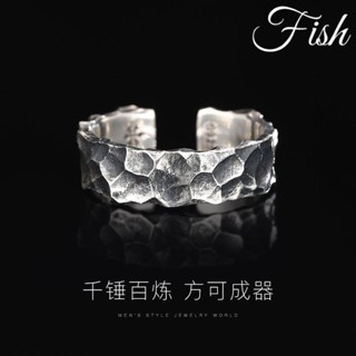 男款戒指✨獨特設計 男戒 指環 復古戒指 925銀錘紋戒指男潮ins活口可調節男士開口個性復古銀男生指環 鍍銀戒指