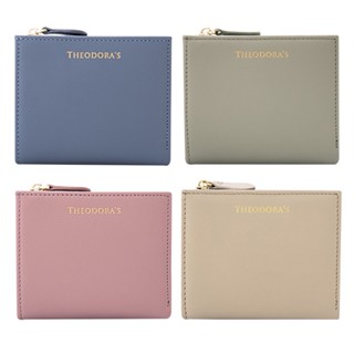 【THEODORA'S】品牌真皮極薄 RFID 防盜對折拉鍊短皮夾 青石藍/珊瑚粉/月桂綠/香檳杏【希奧朵拉】女夾
