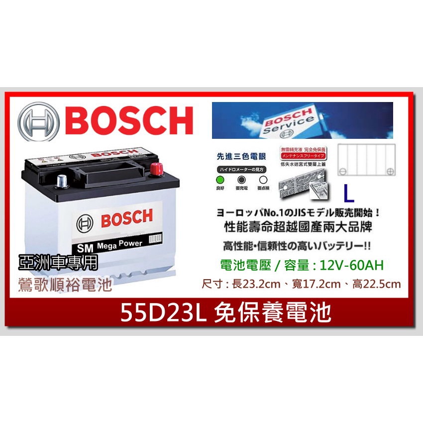 ☆新北鶯歌電池☆實體店面 BOSCH SM 55D23L 鍛造極板長壽命免保養汽車電池