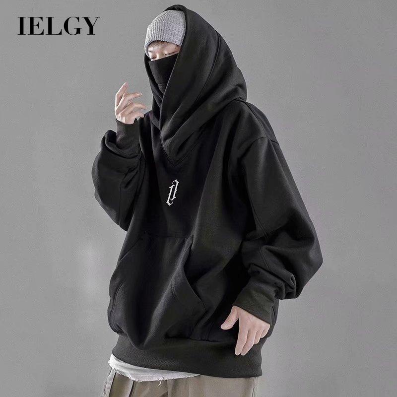 IELGY 寬鬆高街嘻哈復古連帽高領毛衣男