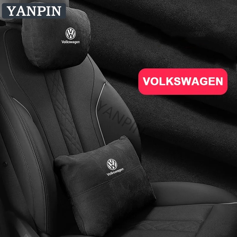 適用福斯Volkswagen 汽車翻毛皮頭枕腰靠 Tiguan Polo MK6 Beetle Passat Golf