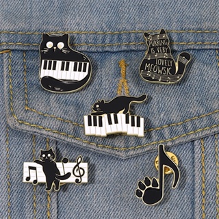 “錶情很可愛喵喵”卡通貓翻領別針音樂筆記貓胸針鋼琴鍵徽章送給朋友的禮物服裝配飾首飾