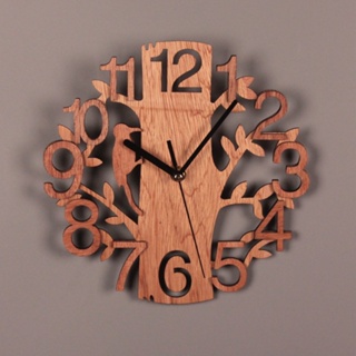 簡約立體創意小鳥掛鐘靜音機芯木質表盤鏤空木紋數字時鐘裝飾設計臥室客廳擺件掛鐘造型時鐘