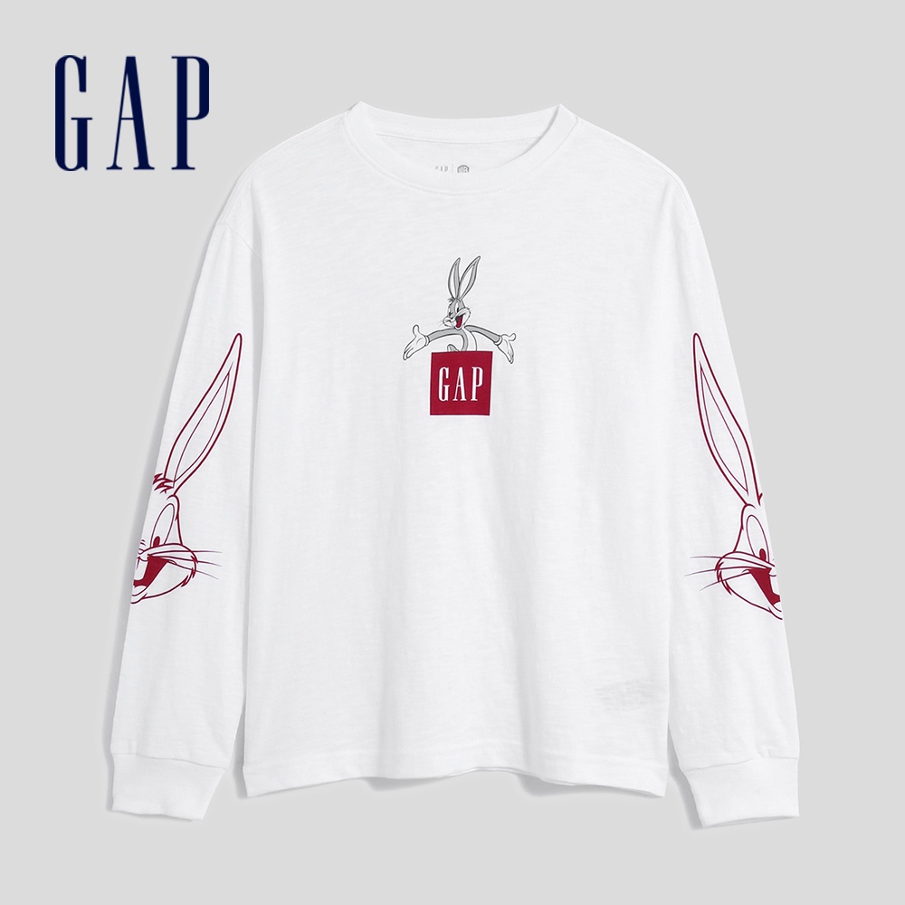 Gap 男童裝 Gap x Warner Bros聯名 兔八哥Logo長袖T恤-白色(520203)