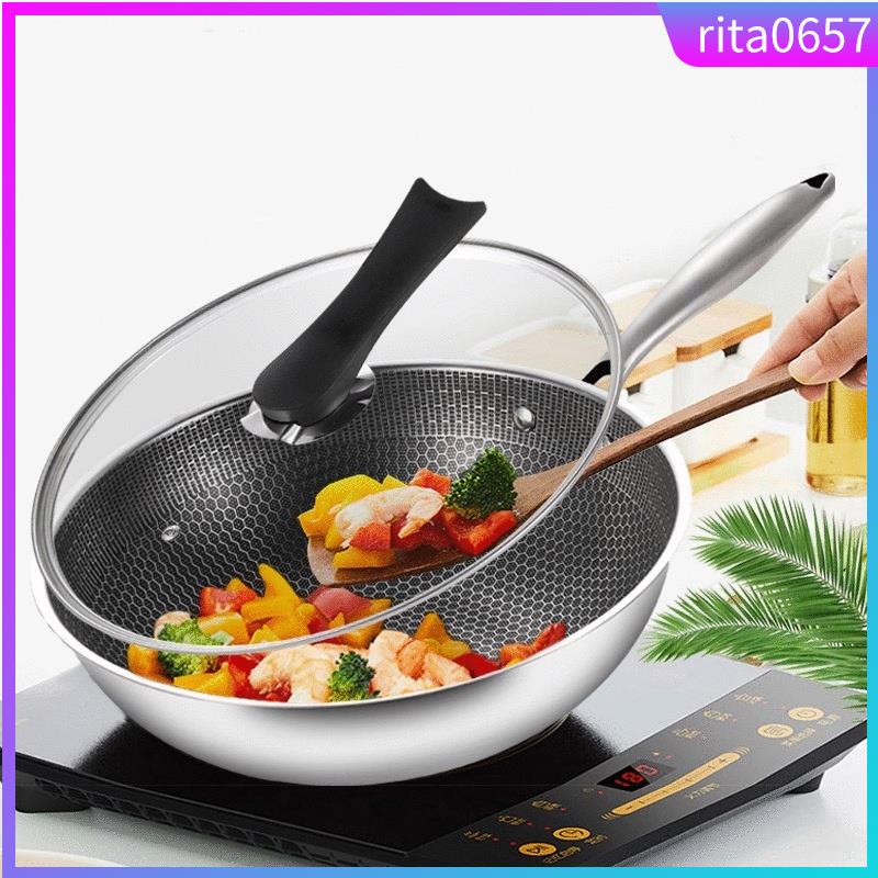 32CM Stainless Steel Non Stick Wok Pan Honeycomb Stainless P