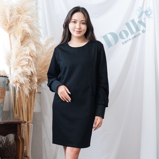 台灣現貨 大尺碼兩側腰部剖線顯瘦洋裝(黑色)-Dolly多莉大碼專賣