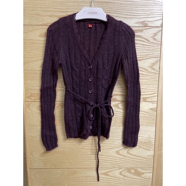 Esprit/紫色羊毛外套/腰帶為活動式