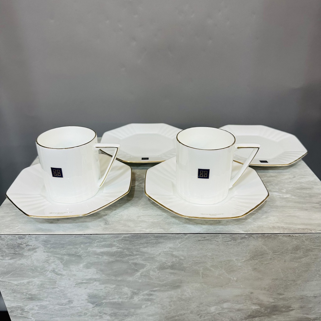 新春降價 GIVENCHY 紀梵希 骨瓷 描金邊 八角造型 杯盤系列 咖啡杯 茶杯 6件套 復古 餐具