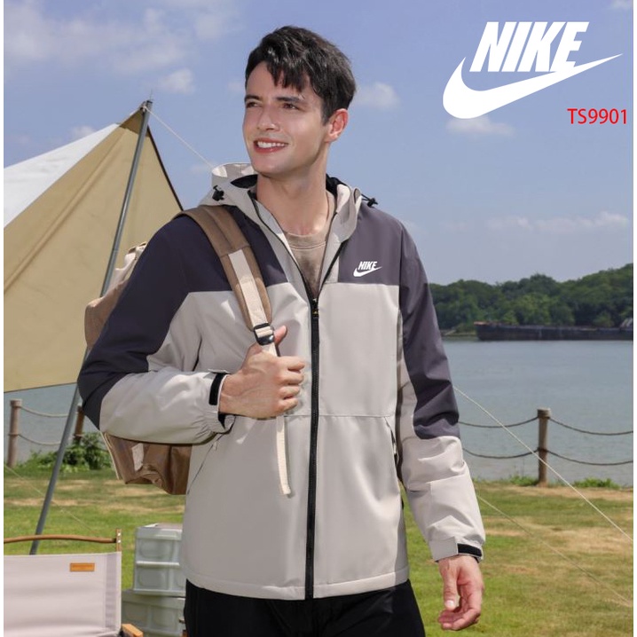 Image of 高品質Nike拼色連帽外套 耐吉防風防潑水衝鋒衣 刷毛加絨銀狐絨風衣外套 #0