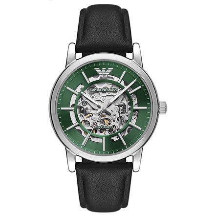 EMPORIO ARMANI 亞曼尼Meccanico系列時尚紳士機械男腕錶-白鋼X綠-AR60068-43mm