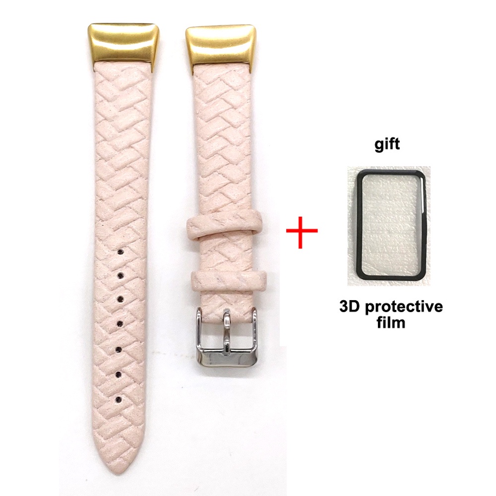 16 毫米 PU 皮革錶帶手鍊適用於華為智慧手環榮耀6 Honor手環 6 編織紋理腕帶腕帶帶屏幕保護膜
