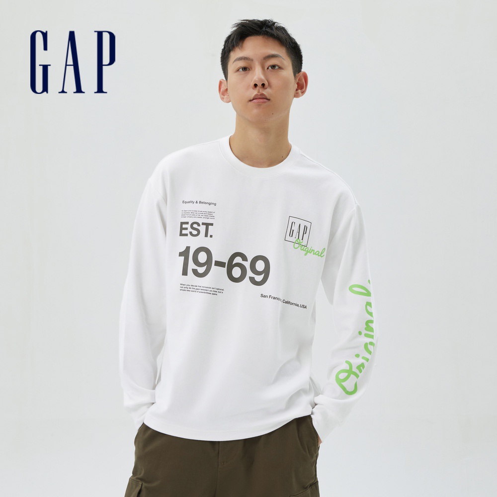 Gap 男女同款 Logo印花長袖T恤-白色(506332)