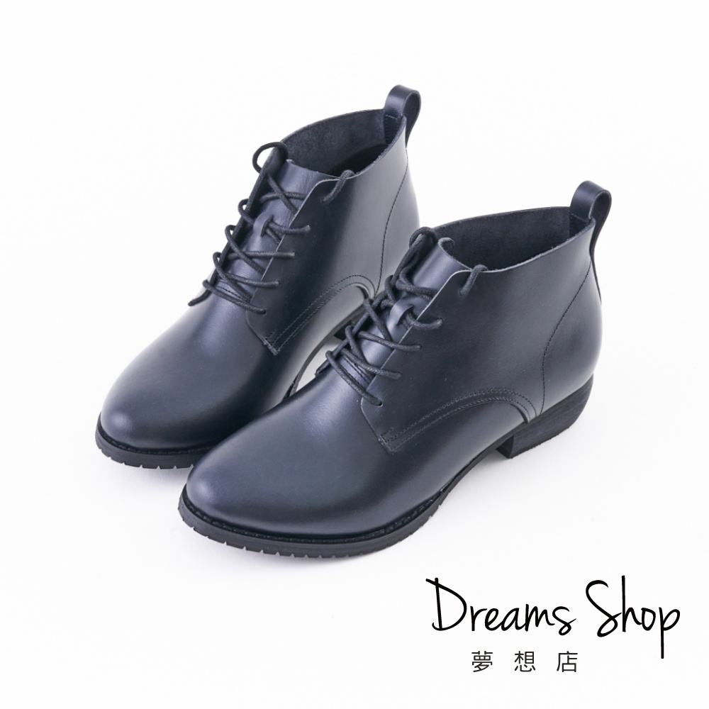 DREAMS SHOP 台灣真皮減壓率性綁帶馬汀小短靴 星辰黑【JD3055A】大尺碼女鞋37-46