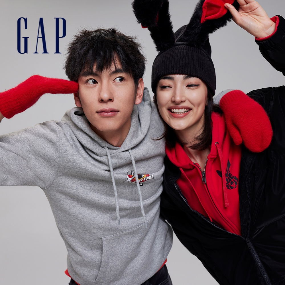 Gap 男裝 Gap x Warner Bros聯名 兔八哥Logo帽T-麻灰色(505607)