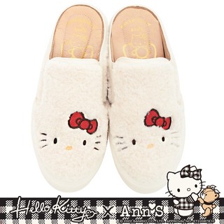HELLO KITTY X Ann’S泰迪毛茸茸刺繡柔軟穆勒鞋3cm-米白