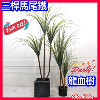 😇民雄發貨😇模擬3桿馬尾鐵 千年木 龍血樹 假樹巴西鐵馬尾鐵 仿真植物 客廳落地 龍血樹 綠植盆栽