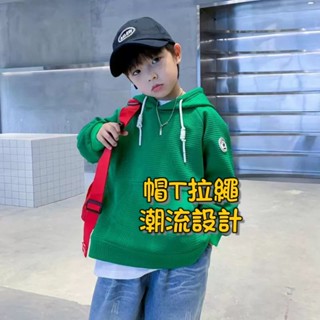 零碼現貨 韓版春秋款 170碼 兒童口袋上衣 男大童寬鬆長袖帽T 兒童上衣長袖 大童連帽上衣