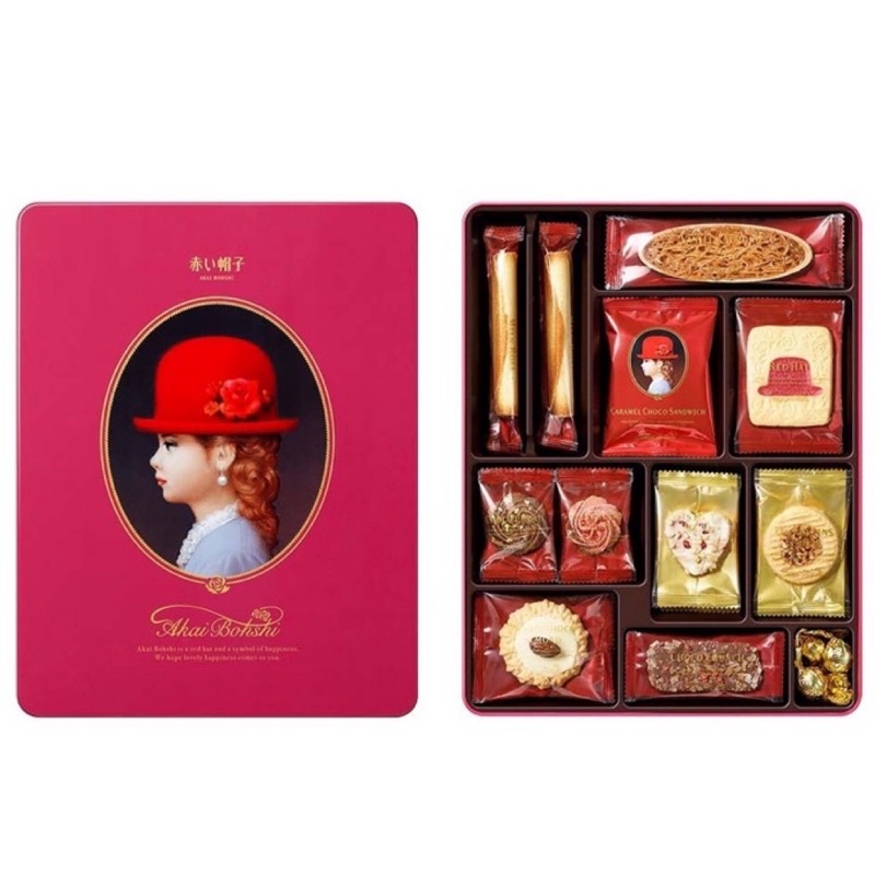 日本 AKAI BOHSHI 紅帽子 粉紅盒 粉紅帽餅乾禮盒 年節禮盒 禮盒