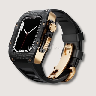 讓Apple Watch更百搭的救星/類RM 碳纖維+鈦合金 蘋果錶殼 44mm 45mm 玫殼 黑膠帶 [秀時堂]