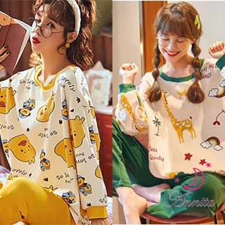 HaRu Star 可愛小鹿 寬鬆棉質兩件式居家服睡衣(長袖睡衣/女睡衣居家服/兩件式睡衣/棉質睡衣/中大尺碼)