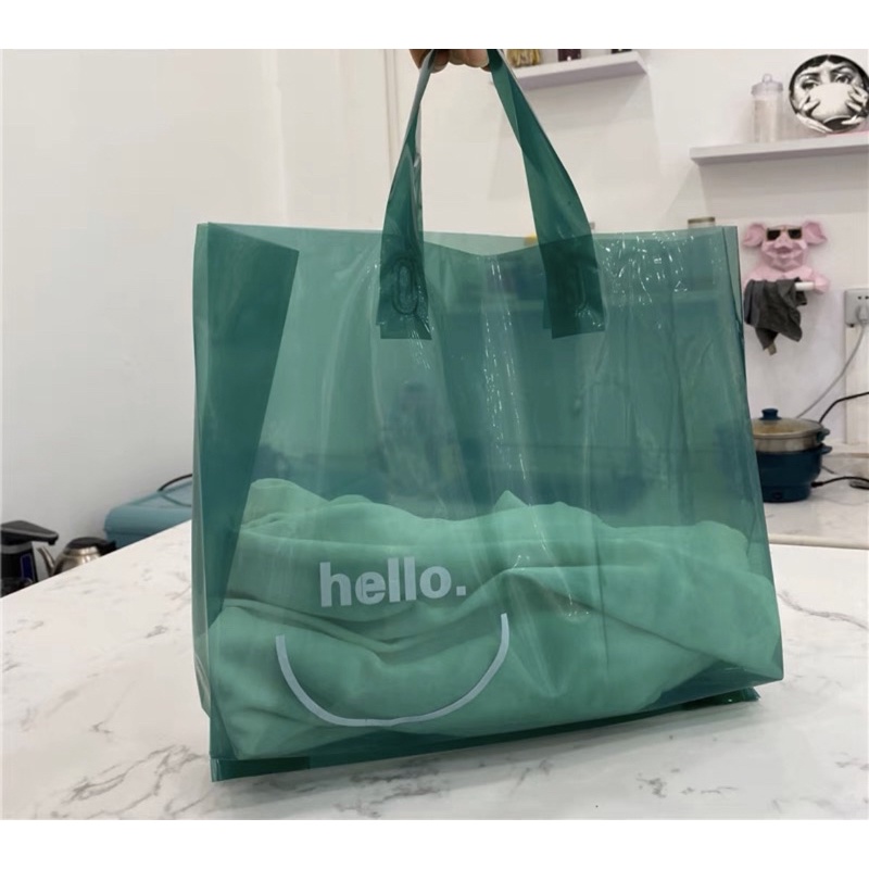 🧡現貨🧡綠色 透明 微笑 pp塑膠袋 手提袋 購物袋 包裝材料 童裝袋 女裝袋 包材 服飾店