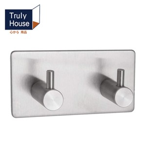 【Truly House】免打孔304不鏽鋼方形雙掛勾｜無痕貼 無痕掛勾(臺灣24h出貨)