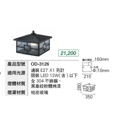 小鵬~舞光 LED E27 日式 門柱燈 OD-3126 戶外燈具 替換式 柱頭燈 造景燈 走道燈 庭園燈