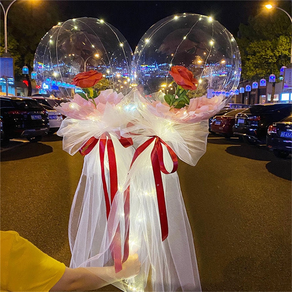 母親節led玫瑰波波球創意夜光裝飾七彩仿真花束氣球生日