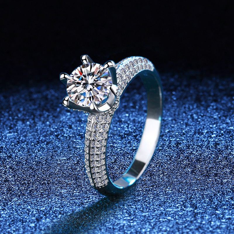 人工鑽石莫桑石（6.5--9mm）戒指 女 925銀1-3克拉D色 莫桑鑽 可過測鑽筆 帶鑑定證書 精緻戒指