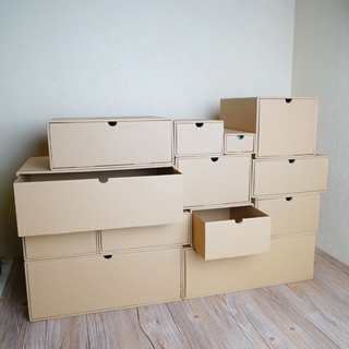 #牛皮紙收納盒 牛皮紙質抽屜式桌面三層儲物收納盒 鞋盒整理箱雜物收納箱 首飾盒
