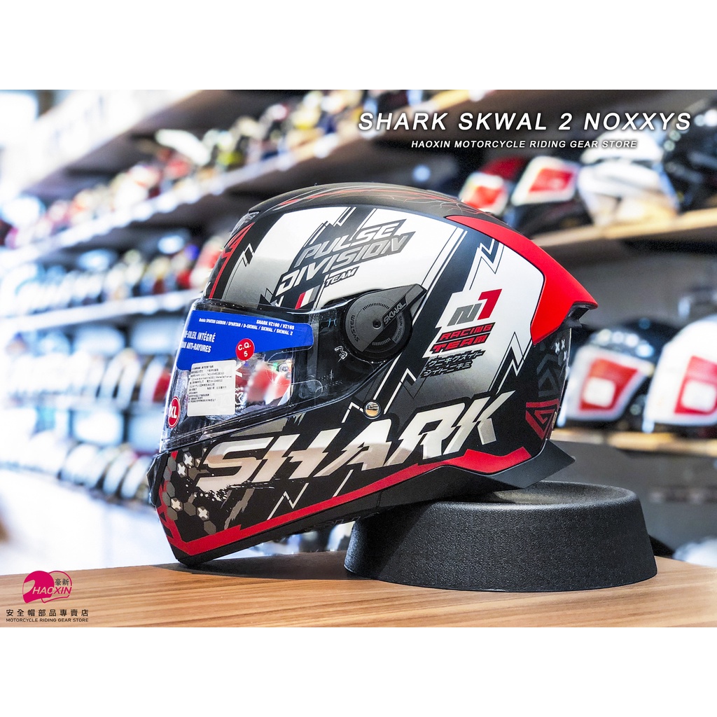 【豪新安全帽部品】SHARK SKWAL 2 NOXXYS 消光黑紅銀 彩繪 全罩帽 內置墨片 LED 安全帽 免運費