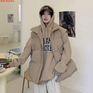 臺出貨2022秋冬外搭坎肩加厚棉服馬甲女外套+長袖連帽衛衣兩件套裝/單件馬甲 背心 保暖 加絨