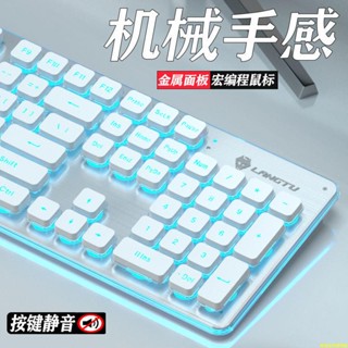 莎莎！狼途L1靜音鍵盤鼠標套裝有線發光電腦辦公通用雙色注塑不掉色鍵帽